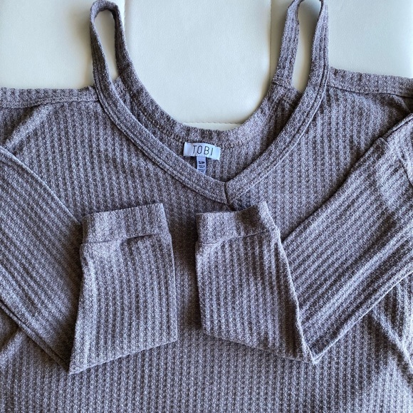 REBECCA TAUPE COLD SHOULDER TOP - Picture 5 of 8